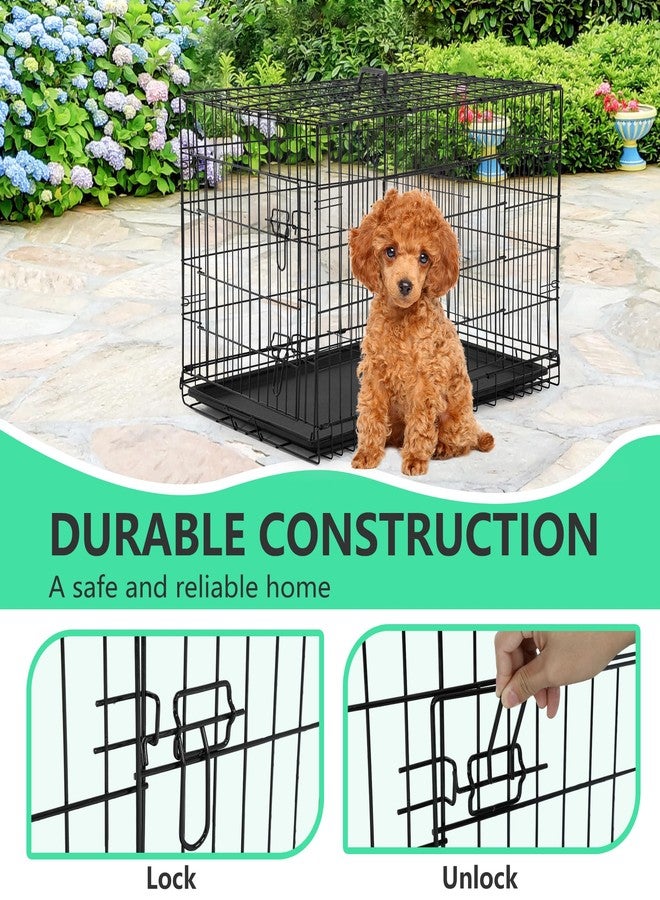 FDW 24 inch Dog Crate Dog Kennel Cage with Double Door Folding Metal Wire Dog Cage with Removable Tray&Divider Panel,Pet Crate for Small Dogs,Black - Image 3